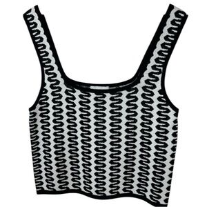 Lucy Paris Black and White Patterned Sleeveless Knit Top, Sz Large